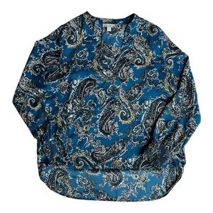 Evereve Allison Joy Blue Paisley Print Cross Over Front Blouse Size‎ Small